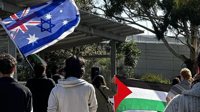 Palestine and Israel supporters at a ‘solidarity with Gaza’ camp at Deakin University’s Burwood campus. Picture: Rebecca Borg