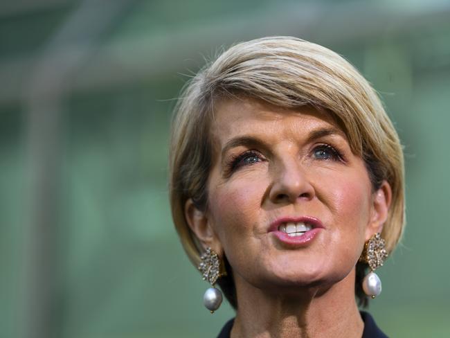 **RETRANSMISSION CAPTION CORRECTION FOR ALL 11 IMAGES IN SERIES "JULIE BISHOP PRESS CONFERENCE" - CORRECTING DATE**  Julie Bishop speaks during a press conference at Parliament House in Canberra, Tuesday, August 28, 2018. Outgoing Foreign Minister Julie Bishop is staying in federal parliament and says she still wants justice for the families of MH17 victims. The Perth MP will sit on the back bench as the member for Curtin, despite recent speculation she could immediately leave parliament. (AAP Image/Lukas Coch) NO ARCHIVING