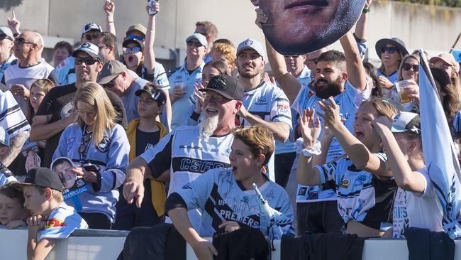 Cronulla fans during the Round 24 NRL match between the Cronulla Sharks and the Canberra Raiders at Pointsbet Stadium in Sydney, Sunday, September 1, 2019.  (AAP Image/Craig Golding) NO ARCHIVING, EDITORIAL USE ONLY