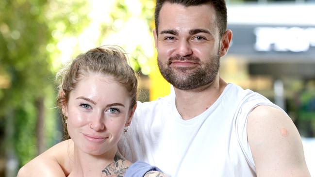 South Brisbane’s Ebony Sheehan and Brandon Lehmann had their Covid-19 boosters on Wednesday. Picture: Steve Pohlner