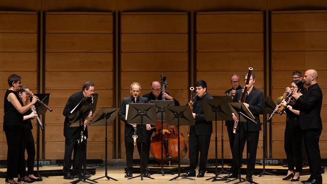 David Rowden (right) leads the Omega Ensemble in the all-Mozart concert at City Recital Hall Angel Place. 