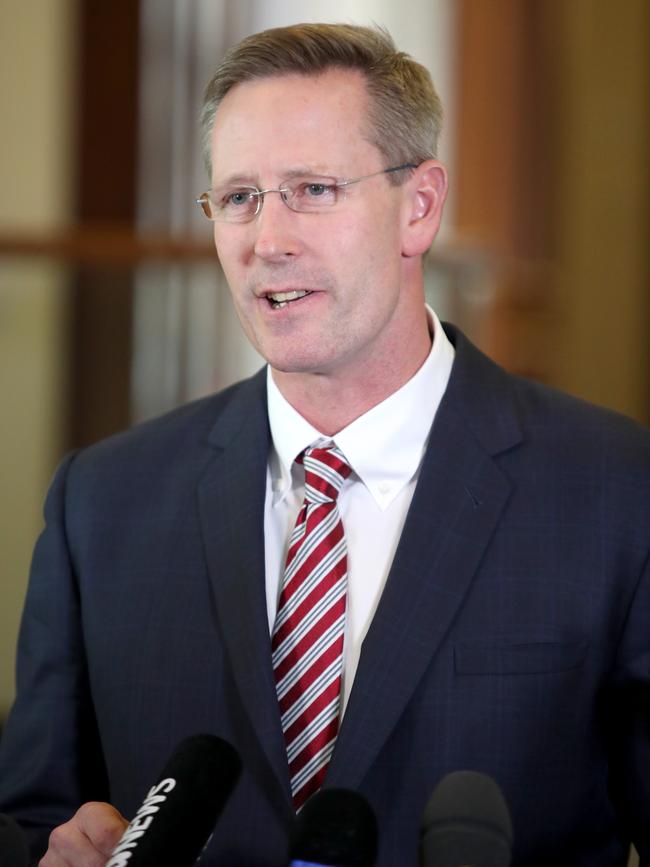 SA Minister for Energy Dan Von Holst Pellekaan, holds a press conference regarding energy prices at Old Parliament House in Adelaide, Tuesday, June 5, 2018.  (AAP Image/Kelly Barnes) NO ARCHIVING