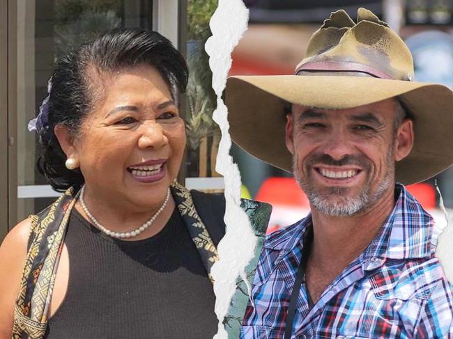 former City of Darwin councillor Paul Arnold, centre, filed two interim personal violence restraining orders against councillor Amye Un and Lyonâs candidate and comedian Leah Potter.