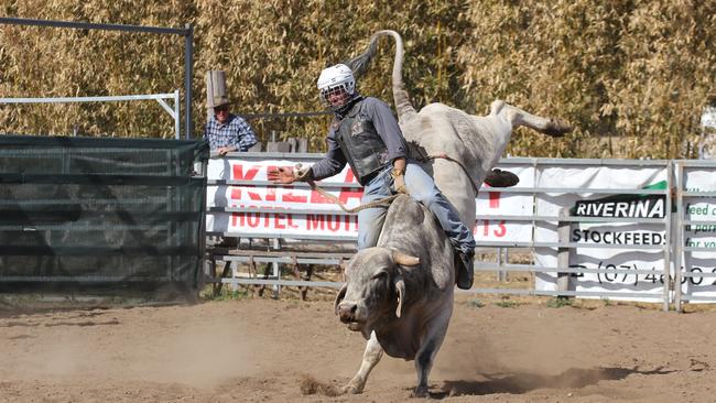 Get close to the action at the Killarney Rodeo to see the bulls buck and the clowns dance the cowboys to safety on August 14. Photo: John Towells / Warwick Daily News