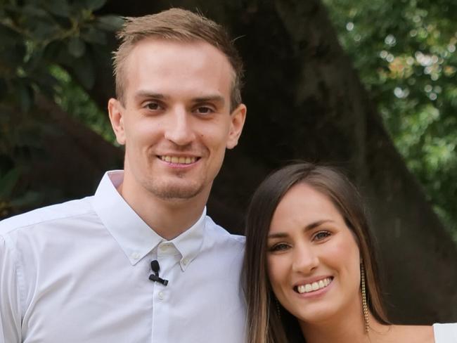 Adelaide 36ers guard Anthony Drmic ties the knot with fianceeJenna in Botanic Park on March 22nd, with their dogs Owen and Lily looking on. Pic: Brandon Hancock