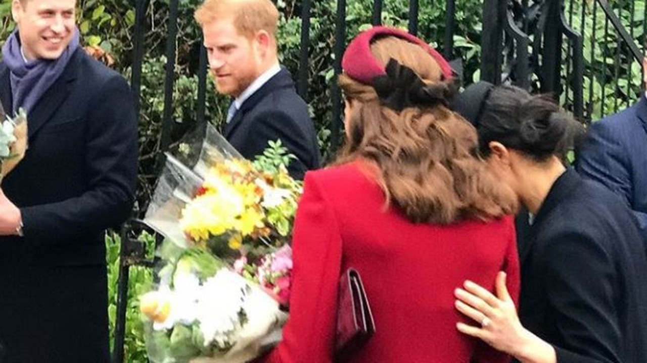 A royal watcher's snap of Meghan patting Kate on the back. Picture: @at.home.with.harriet