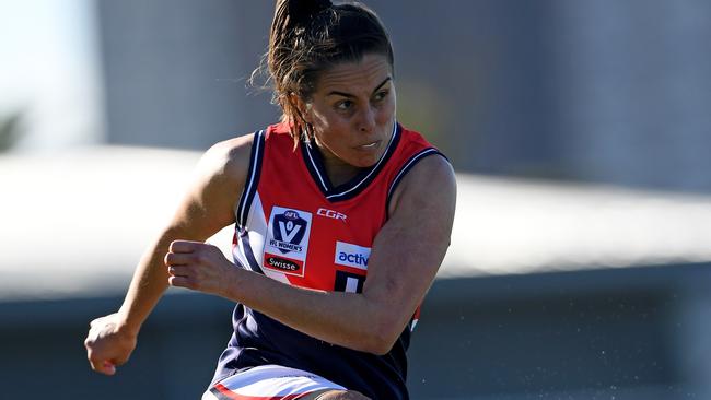 Stephanie Simpson in action during the VFLW Darebin Falcons v Western Bulldogs football match in Footscray, Saturday, June 8, 2019. Picture: Andy Brownbill