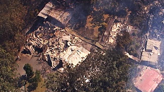 An aerial view of the destroyed Binna Burra Lodge. Picture: Channel 7