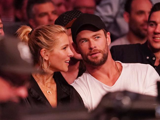 Actor Chris Hemsworth is seen with wife Elsa during UFC 243 in 2019. Picture: AAP