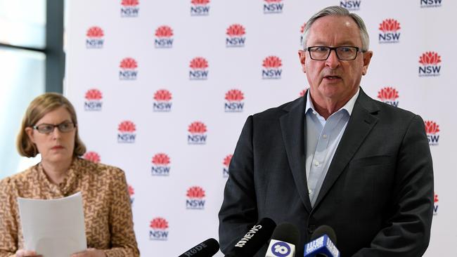 NSW Minister for Health Brad Hazzard and Dr Kerry Chant address the media during a COVID-19 press conference in Sydney. Picture: Bianca De Marchi