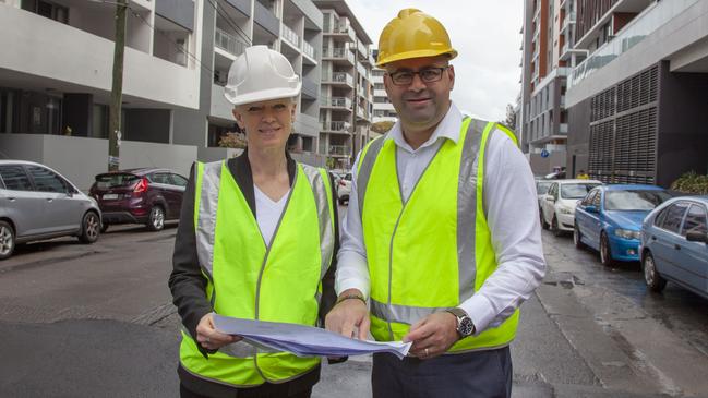 Canterbury Bankstown Deputy Mayor Clare Raffan and Mayor Khal Asfour at Charles Street on Monday as work begins.