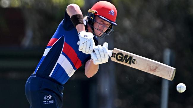 Dylan Brasher hits his third century of the Victorian Premier Cricket season. Picture: Andy Brownbill