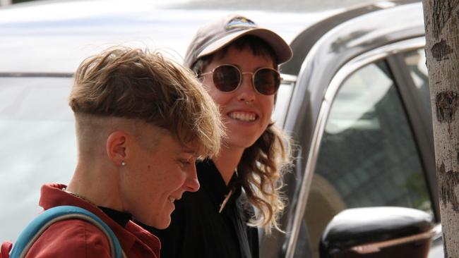 Carmen Escobar Robinson and Alexandra Elizabeth Walker enter the Alice Springs Local Court Wednesday, December 11. Picture: Gera Kazakov