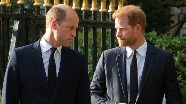 In a meeting between Harry, William and their father, after the Duke of Edinburgh’s funeral, William is reported to have twice lunged at Harry. Picture: AFP