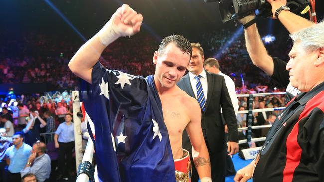 Daniel Geale celebrates his 2013 win over Anthony Mundine.