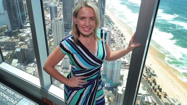 Tourism Industry Kate Jones reveals the Qld government are calling for interest from global operators in a second Gold Coast gaming resort, at a press conference at Q1. Picture Glenn Hampson.