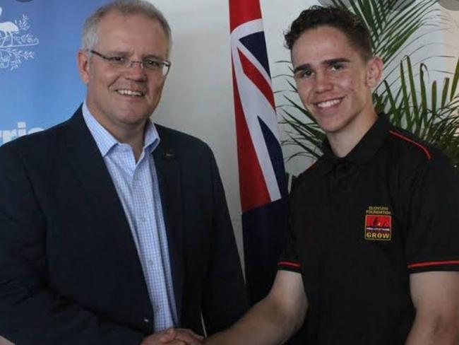 Endeavour SHS student Jaiden French with Prime Minister Scott Morrison. (Supplied/Endeavour SHS)