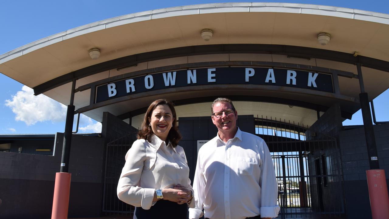 Queensland Premier Anastasia Palaszczuk and Member for Rockhampton Barry O'Rourke at Browne Park last July.