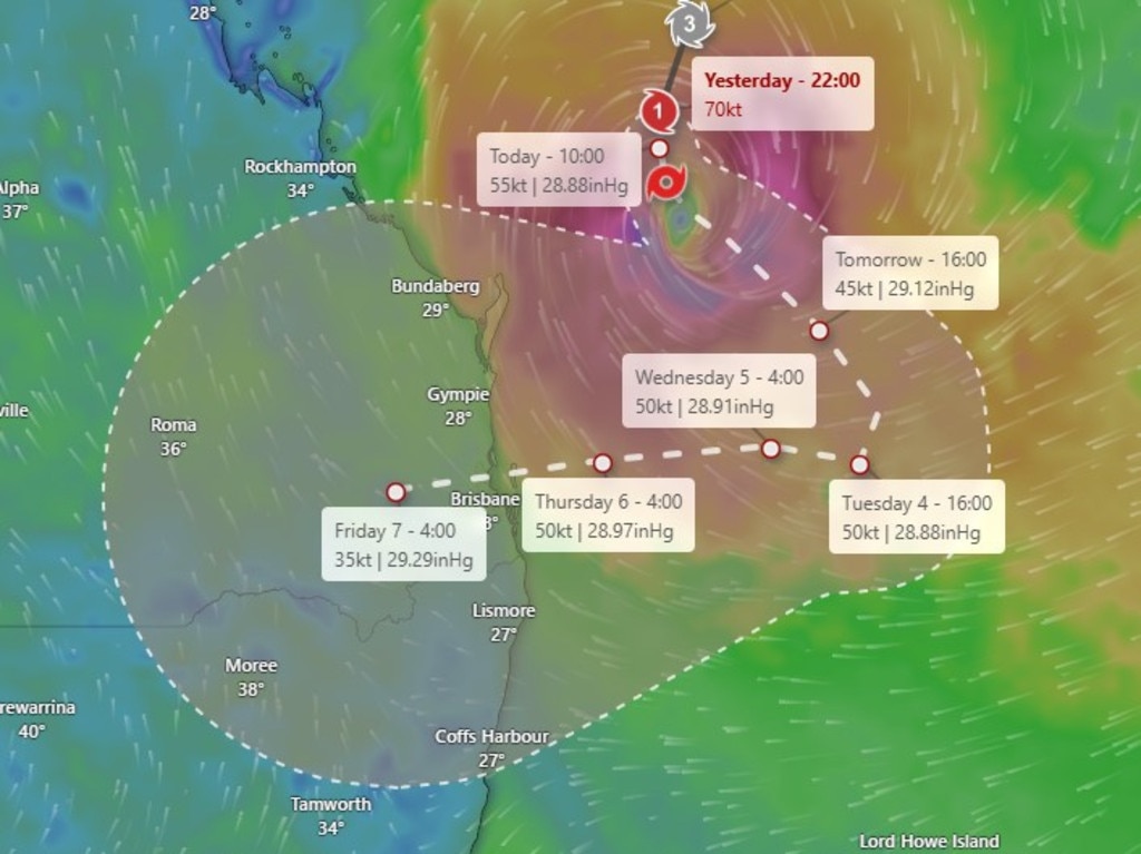 Tropical Cyclone Alfred’s projected path. Picture: Supplied