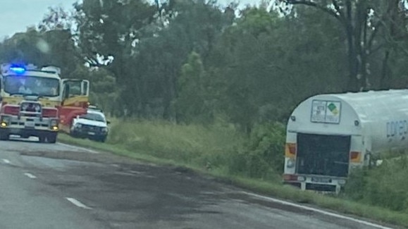 A semi-trailer veered off the Bruce Highway after a crash on Monday. Picture: Supplied.