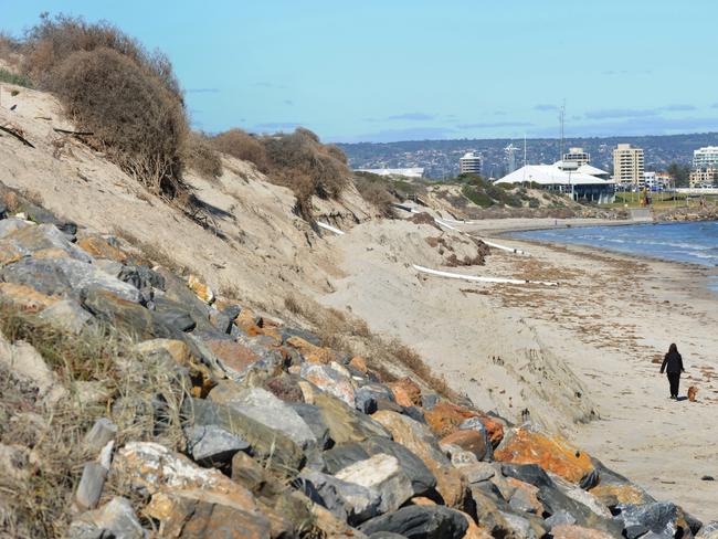 AFTER — JULY 15: Looking south along West Beach towards Glenelg. Recent storms and high tides have washed away thousands of tonnes of soil.