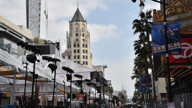 A view of the Hollywood boulevard outside the Dolby Theatre as preparations are underway for the 87th annual Academy Awards.