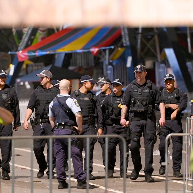 Police patrol the show last night. Picture: Jeremy Piper