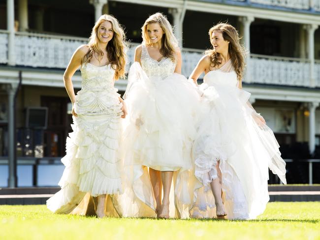 Brigitte Warne, Tegan Martin and Amber Bernauer at Royal Randwick Racecourse ahead of the Luxury Bridal Expo. Picture: Justin Lloyd