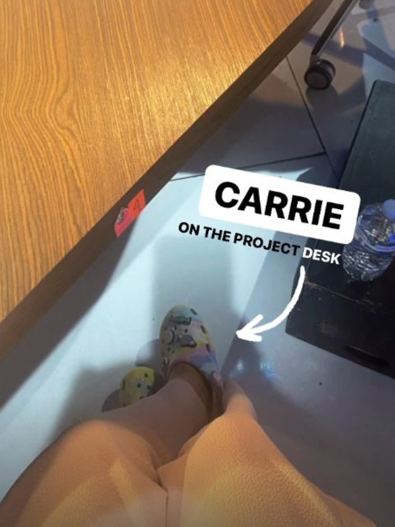 Carrie hid her ‘ugly’ shoes underneath the Project desk. Picture: Instagram/Supplied