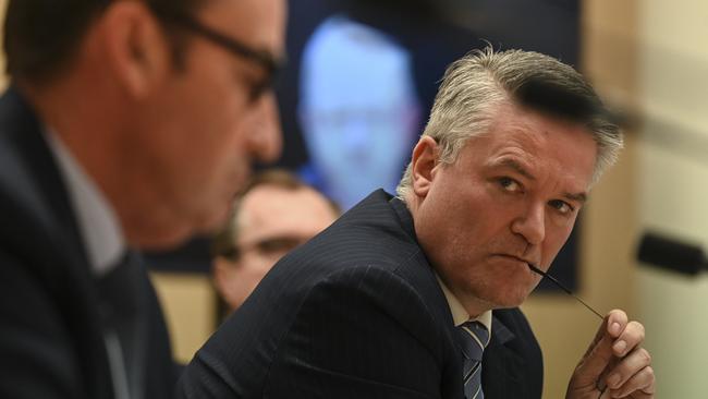 Australian Finance Minister Mathias Cormann at the Senate inquiry at Parliament House in Canberra today. Picture: Lukas Coch/AAP