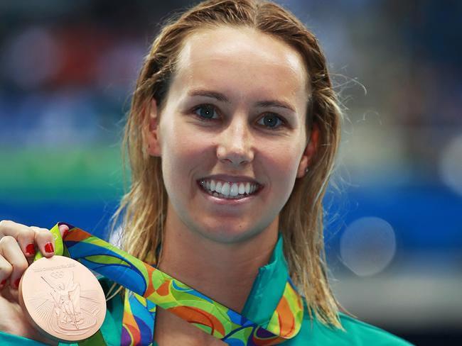 Australia's Emma McKeon with her bronze medal. Picture: Phil Hillyard