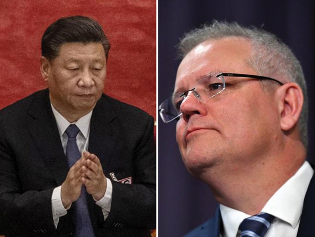 Chinese president Xi, left, and Australian PM Scott Morrison.