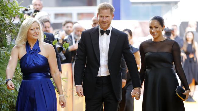 Britain's Prince Harry, Duke of Sussex and Meghan, Duchess of Sussex arrive for the European premiere of the film The Lion King in London. Picture: AFP