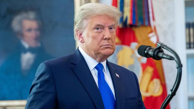 Former US president Donald Trump attends an event in the Oval Office, with a portrait of Andrew Jackson in the background. Picture: AFP