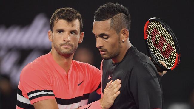 Grigor Dimitrov praised Nick Kyrgios after their four-set clash. Picture: AP