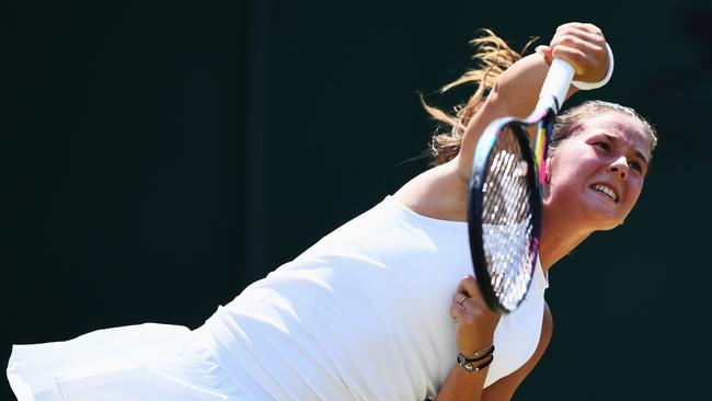 Daria Kasatkina serves.