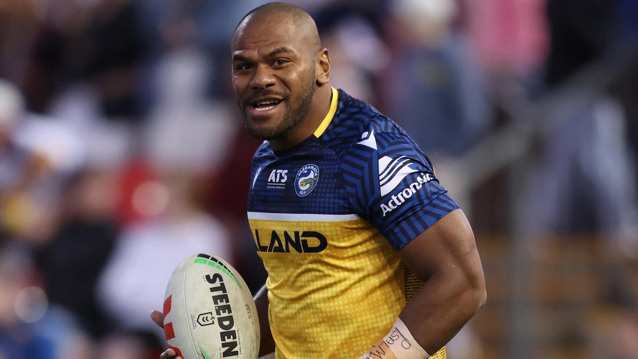 NEWCASTLE, AUSTRALIA - JUNE 29: Maika Sivo of the Eels warms up prior to the round 17 NRL match between Newcastle Knights and Parramatta Eels at McDonald Jones Stadium, on June 29, 2024, in Newcastle, Australia. (Photo by Scott Gardiner/Getty Images)