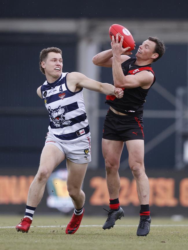 Luke Paton Lauderdale and Jack Avent North Launceston. TSL grand final 2024 - North Launceston V Lauderdale. Picture: Nikki Davis-Jones
