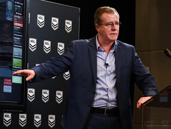 Graham Annesley during one of his briefings. NRL Imagery