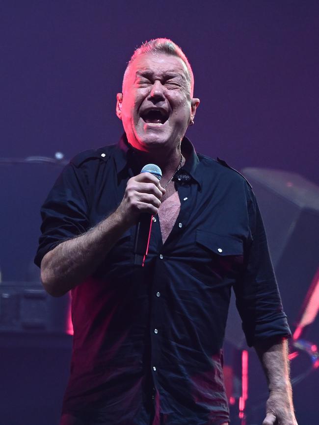 Jimmy Barnes, lead singer of Cold Chisel performs during a concert at Flemington Racecourse in Melbourne, Friday, October 25, 2024. (AAP Image/James Ross)