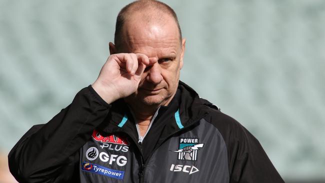 PLENTY TO PLAY FOR: Port Adelaide coach Ken Hinkley at training on Saturday. Picture: RUSSELL MILLARD (AAP).