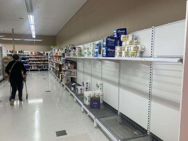 Glenelg Coles toilet paper and hand sanitizer shelves 2.30pm today