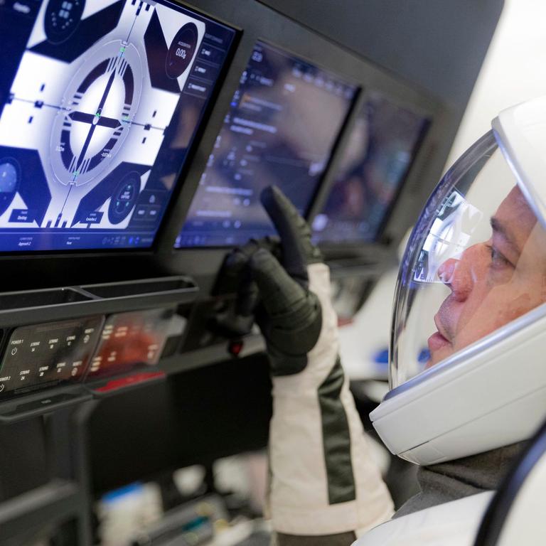 NASA astronaut Robert Behnken during a training exercise inside the Crew Dragon capsule. Picture: Ashish Sharma / SpaceX / AP