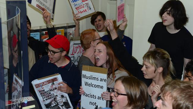 Student protesters left graffiti and rubbish strewn about in Senator Cory Bernardi's Kent Town office in Adelaide. Picture: Mark Brake