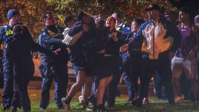 Emotions ran high at the scene of the teenager’s death. Picture: Tony Gough