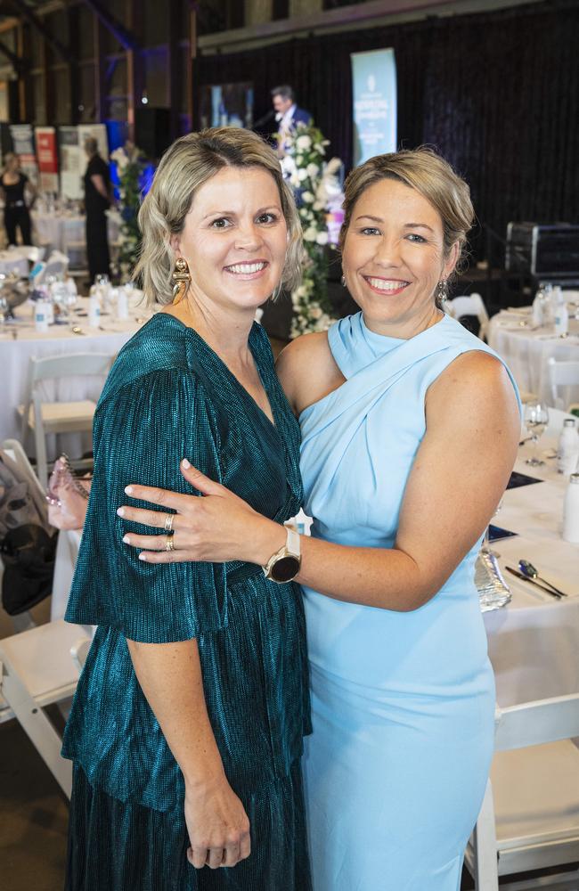 Kate Warden (left) and Annie Bach at the Ladies Diamond Luncheon hosted by Toowoomba Hospital Foundation at The Goods Shed, Friday, October 11, 2024. Picture: Kevin Farmer