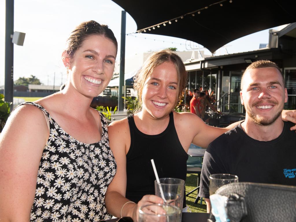 Amy Duncan, Kimberley Wales and Josh Wilson from Mackay at the Suns AFLW game at Harrup Park.Picture: Michaela Harlow