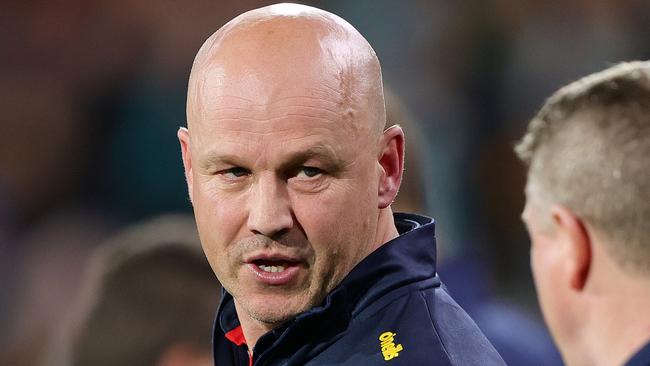 ADELAIDE, AUSTRALIA - AUG 17: Matthew Nicks, Senior Coach of the Crows during the 2024 AFL Round 23 match between the port Adelaide Power and the Adelaide Crows at Adelaide Oval on August 17, 2024 in Adelaide, Australia. (Photo by Sarah Reed/AFL Photos via Getty Images)