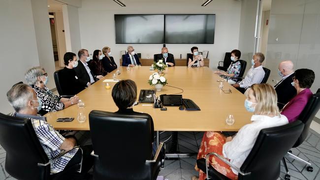 Prime Minister Scott Morrison joins the Attorney-General, Minister Ben Morton, and local Federal Member Ms Celia Hammond in Western Australia ahead of the budget being handed down on Tuesday. Picture: Adam Taylor