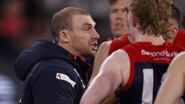 Melbourne coach Simon Goodwin says the Demons will go “full bore” in their last two games despite effectively being ruled out of finals contention. Picture: Darrian Traynor / Getty Images